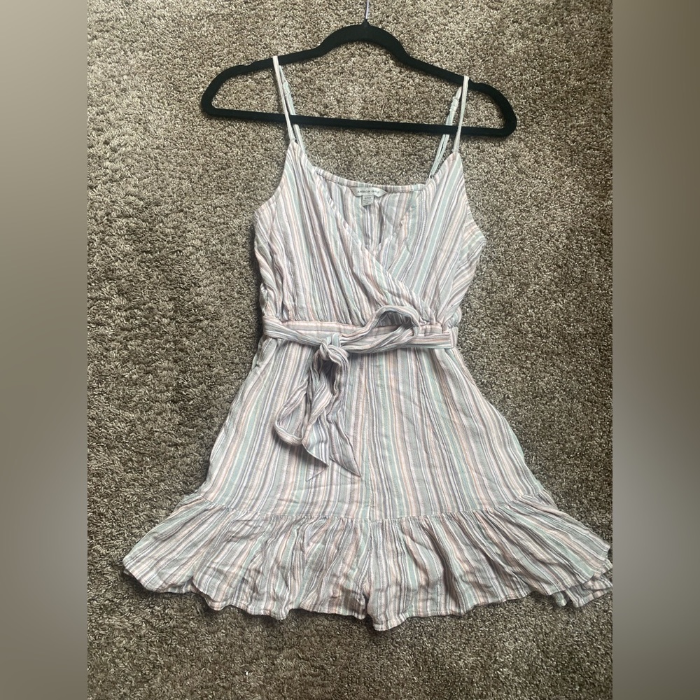 American Eagle Cream Striped Small Romper